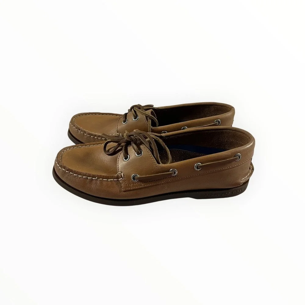 Sperry Authentic Original Boat Shoes Men's Tan Leather Lace Up Moc Toe Size 8